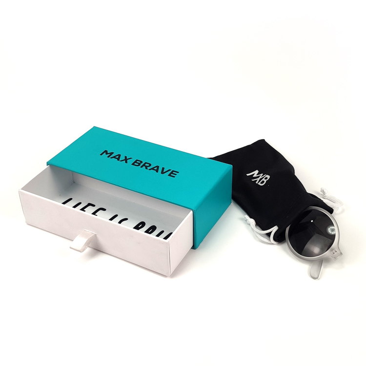 02040 paper box 2021 One-stop service custom sliding drawer gift box sunglasses packaging box with pouch