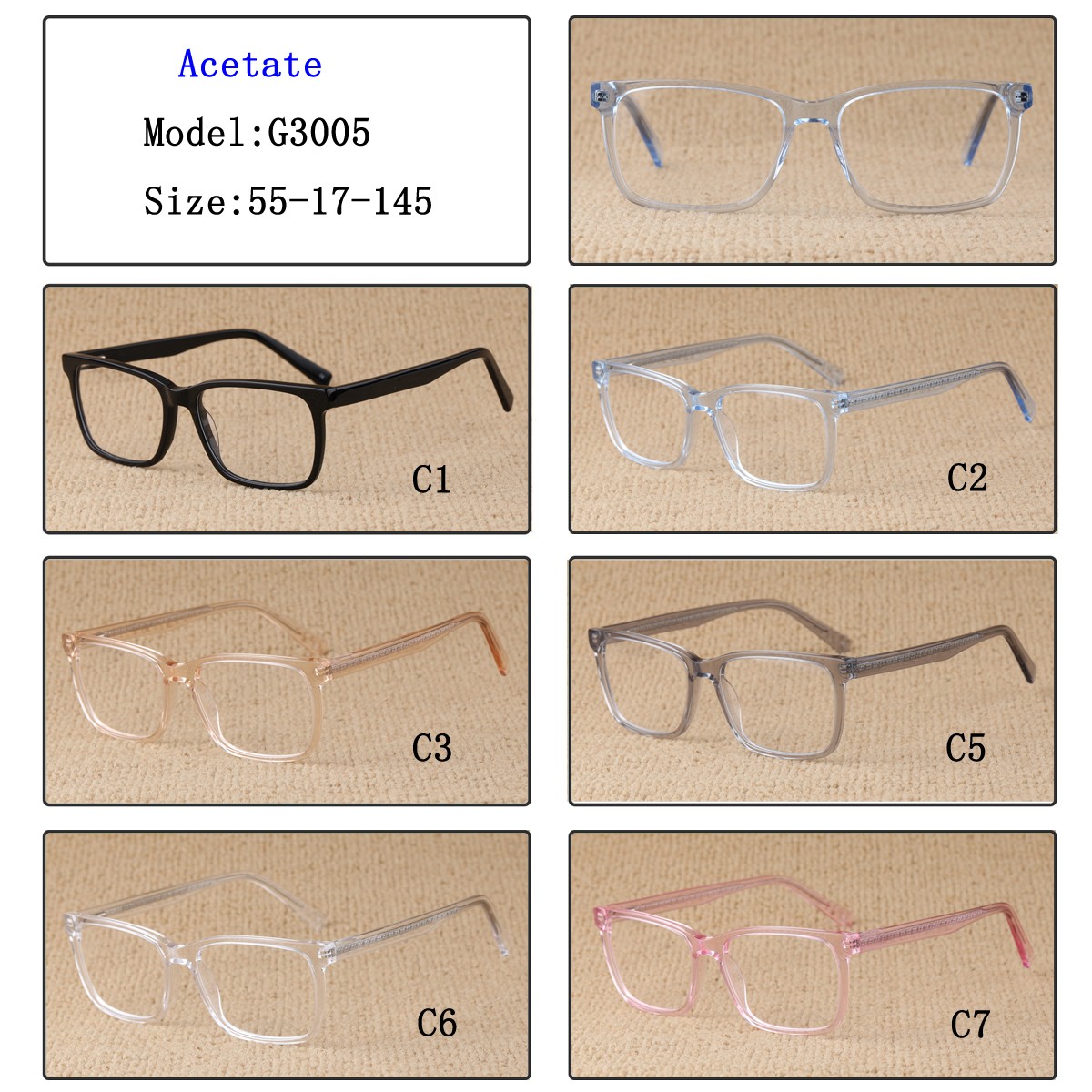 (RTS) GS-G3005 acetate glasses 2021 China's outstanding design square full rim size acetate fiber teen optical reading glasses