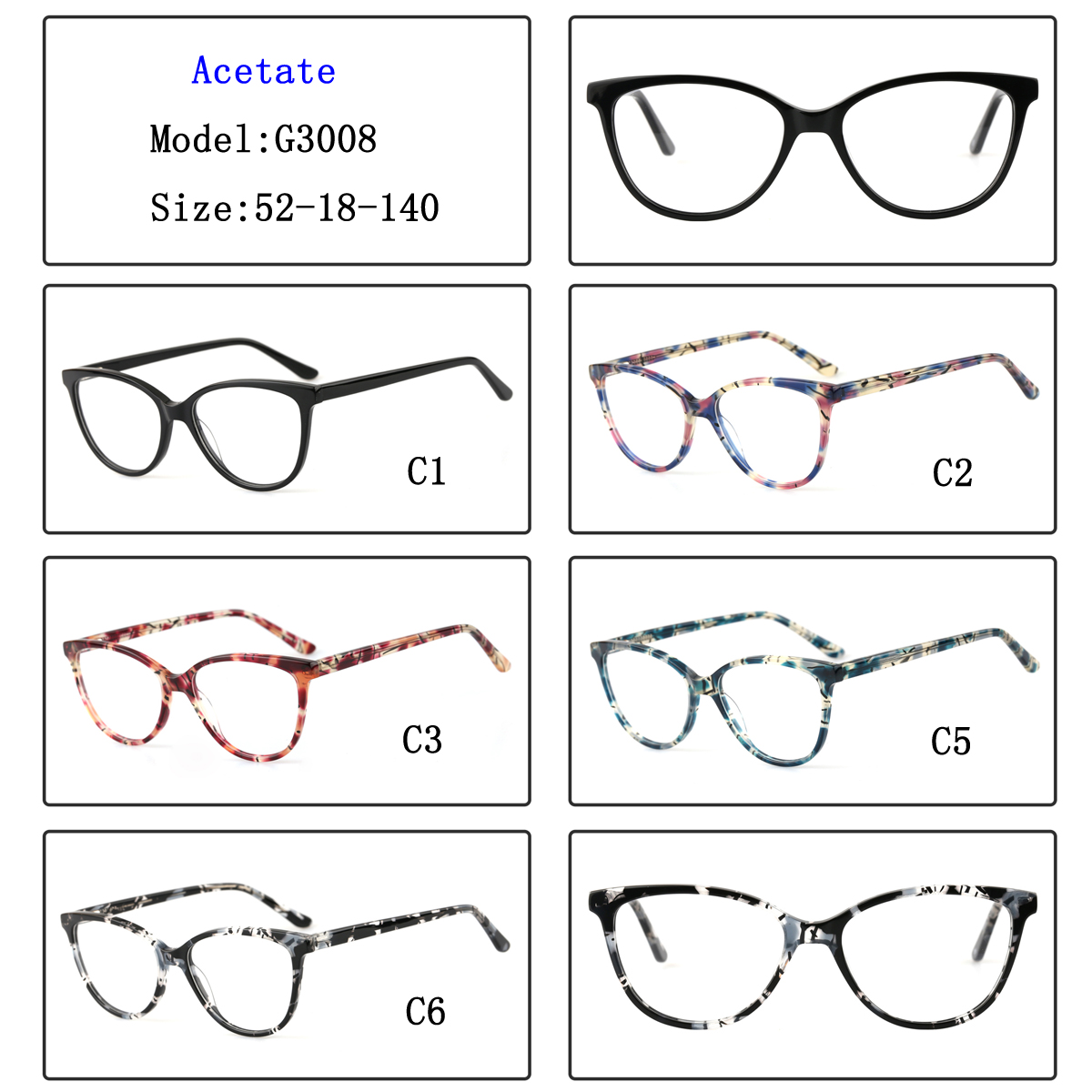 (RTS) GS-G3008 acetate glasses 2021  Wholesale Nice Quality Acetate Optical Frame Glasses spectacle frames wholesalers