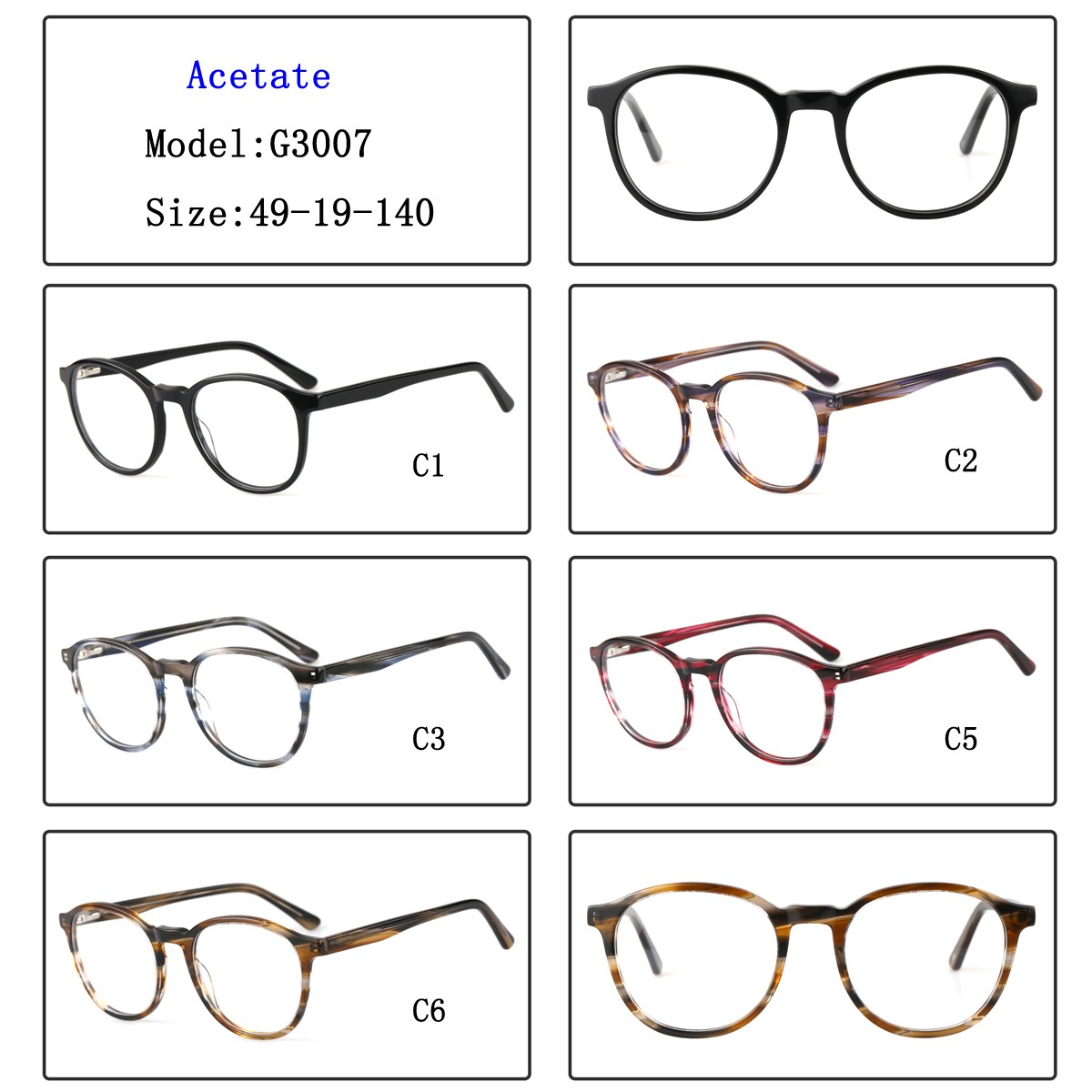 (RTS) GS-G3007 acetate glasses 2021 stock quantity colorful acetate reading glasses with cheapest price