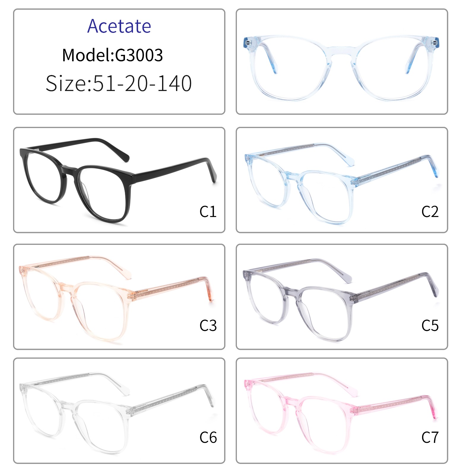 (RTS) GS-G3003 acetate glasses 2020 anti blue flat acetate glasses fashion frame